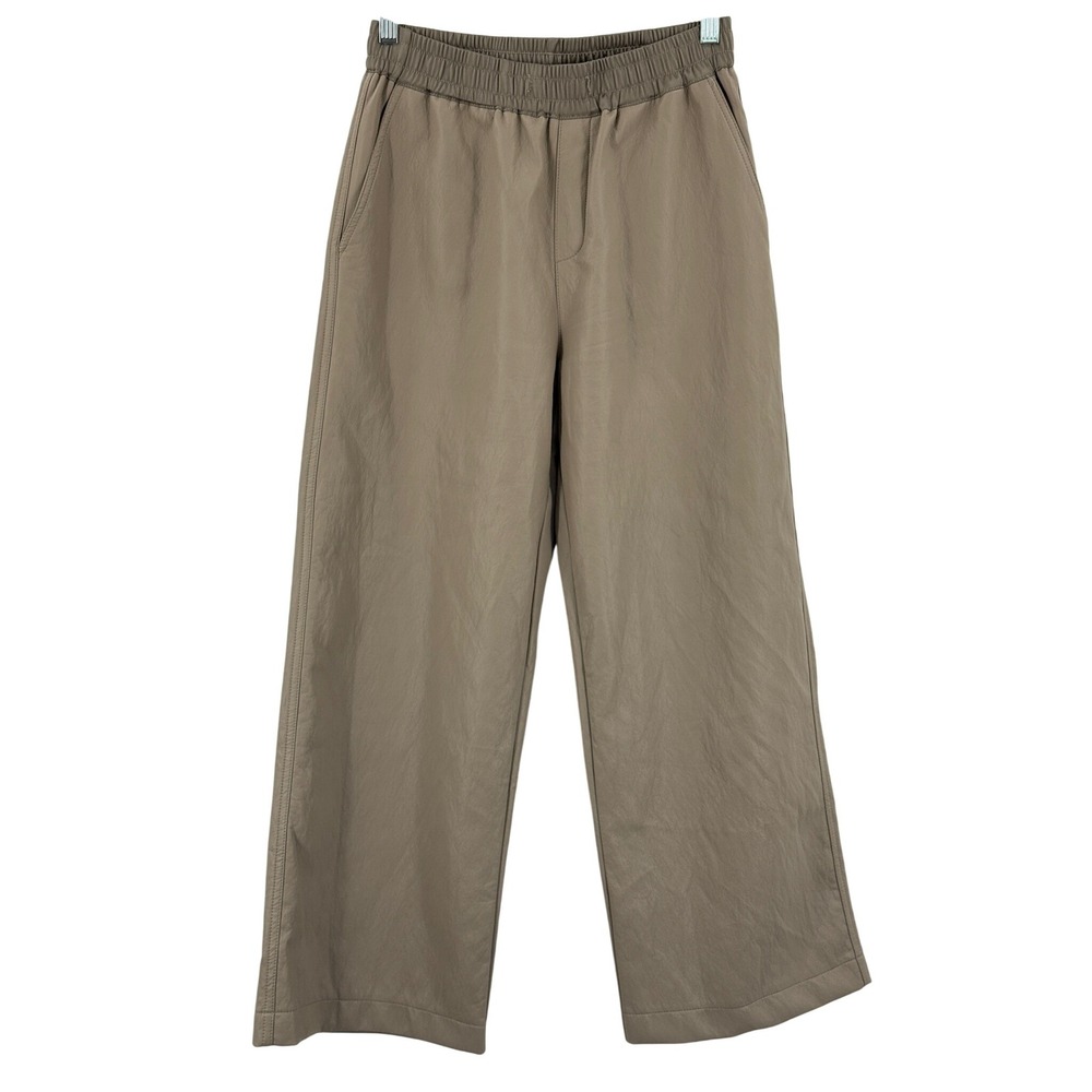 FM2050 Faux Leather Pants‎ Women's Medium Wide Leg Trousers Modern Classic